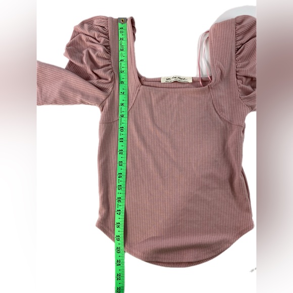 FREE PEOPLE NIGHT LILY SQUARE NECK PUFF SLEEVE RIBBED PALE MAUVE SIZE S NWT - Picture 6 of 12